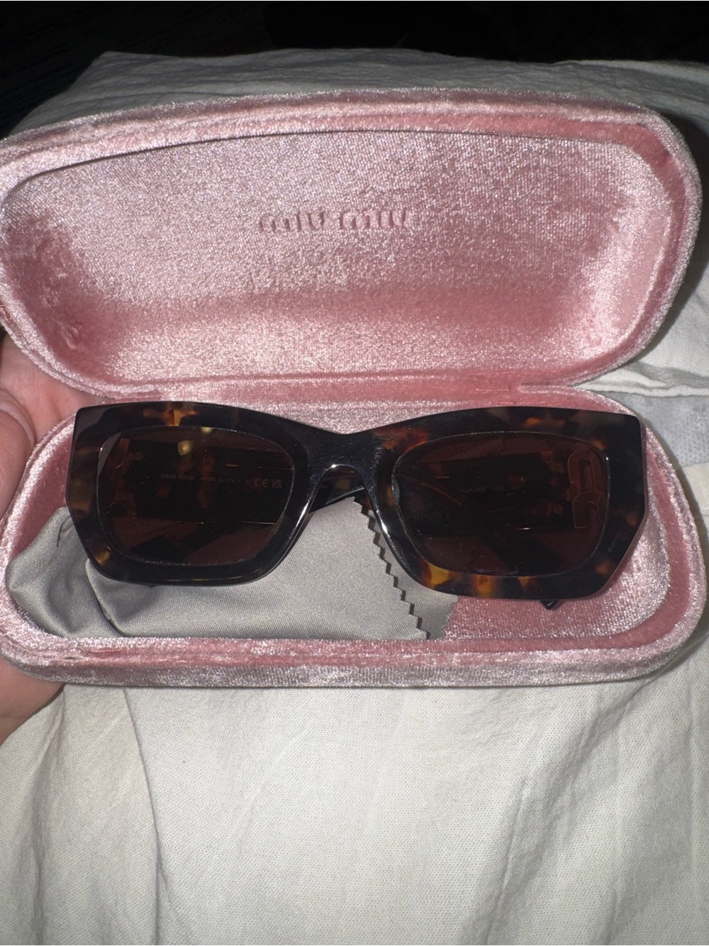 Miu Miu Tortoiseshell Rectangular Sunglasses with Dark Brown Lenses